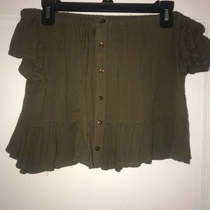 Full Tilt Off the Shoulder Top, Army Green